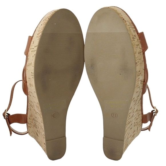 Lulu's Nixie Brown Tan Cork Wedge Platform Sandals Criss Cross Beachy - Picture 7 of 11